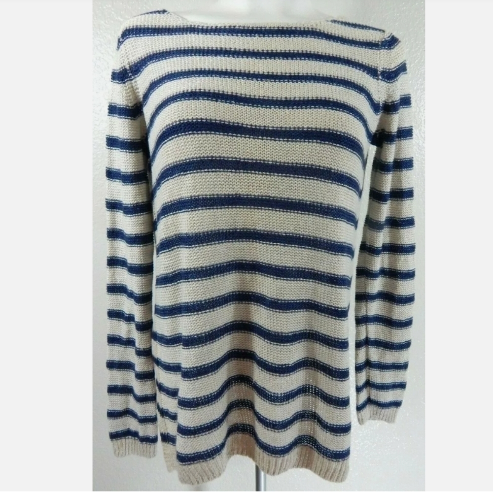 Vince Linen Striped Boat Neck Sweater